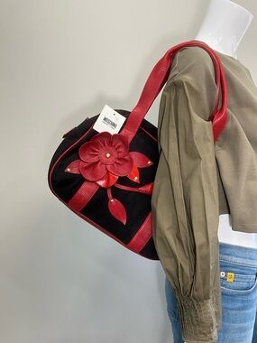 Moschino cheap chic Black & Red Floral Appliqué Tote Bag